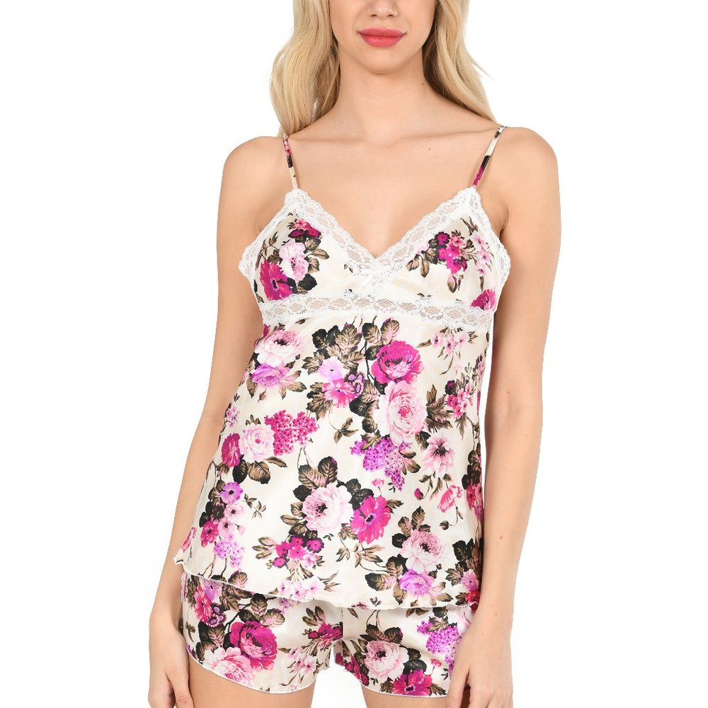 Satin Pajama Set for Women, Sexy Ultra Soft Pajamas Cami Shorts, 2 Piece PJ Sets